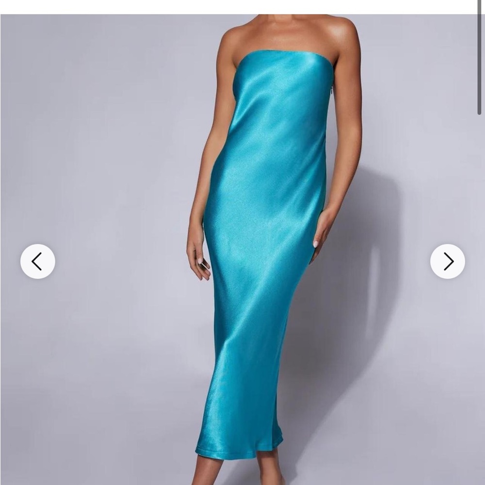 MESKI NWT blue turquoise satin maxi / midi dress